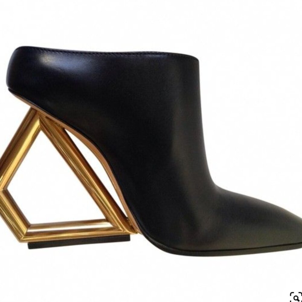 EXTREMELY RARE - Spring 2014 Celine mules with gold architectural heel